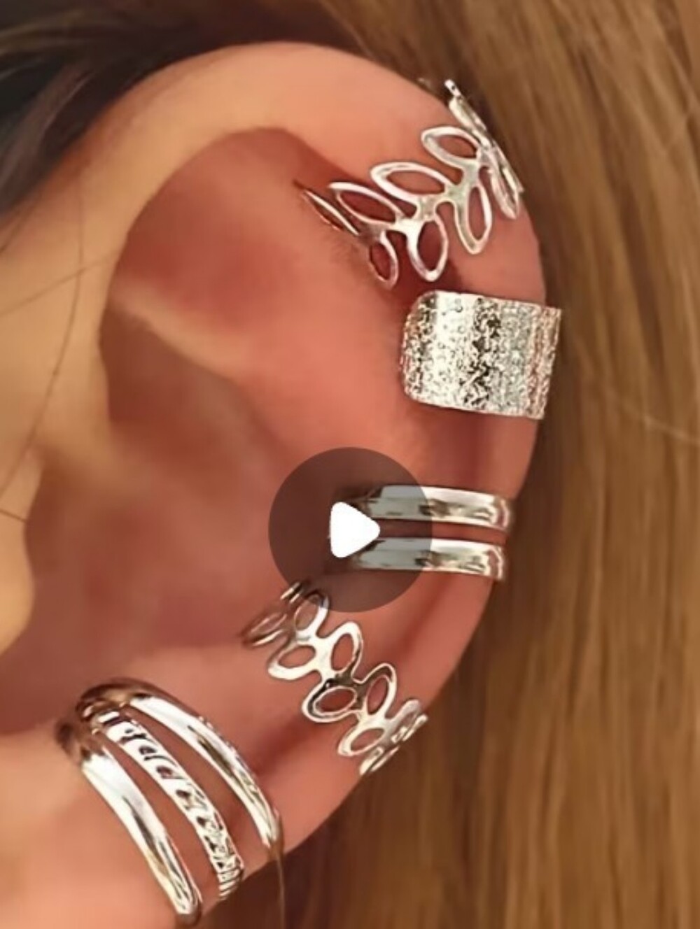 Gold And Silver Ear Clips Women's Jewelry Set